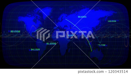 Global data transmission image over world map with numerical coordinates Global data transmission image over world map with numerical coordinates 120343514