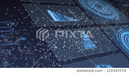 Image of dna strand and digital data processing over gird 120343539
