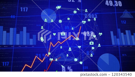 Image of digital data processing over globe with network of connections 120343540