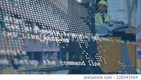Image of world map over caucasian male worker in warehouse Image of world map over caucasian male worker in warehouse 120343564