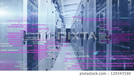 Computer code image over data servers in modern data center 120343580
