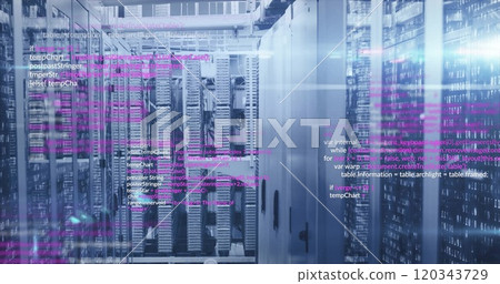Computer code image over servers in data center 120343729