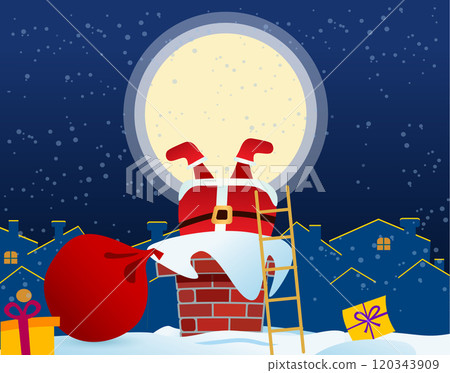 The moon is beautiful. Merry Christmas. Santa Claus dives down the chimney. The moon is beautiful. Merry Christmas. Santa Claus dives down the chimney. 120343909