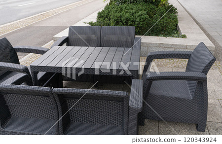 Street Restaurant Table, Empty Cafe Tables, Bar Terrace, Outdoor Restaurants, Outside Trattoria Street Restaurant Table, Empty Cafe Tables, Bar Terrace, Outdoor Restaurants, Outside Trattoria 120343924