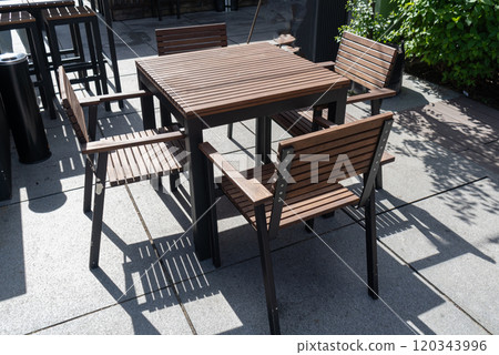 Street Restaurant Table, Empty Cafe Tables, Bistro Seat, Bar Terrace, Outdoor Restaurants, Cafeteria 120343996
