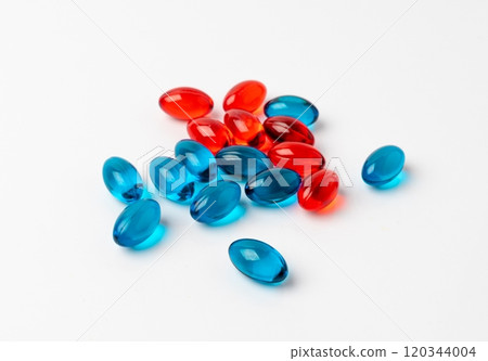 Color Pill Capsules Isolated, Analgesic Pile, Painkiller Drugs Mix, Sedative Pills Group, Medicine Gel Capsules 120344004