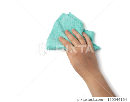Cleaning cloth stack isolated. Wipe rag, cleaning microfiber towel, wiping cotton napkin, microfibre fabric Cleaning cloth stack isolated. Wipe rag, cleaning microfiber towel, wiping cotton napkin, microfibre fabric 120344164