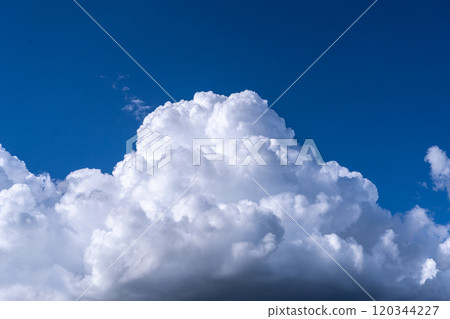 Blue Sky with White Clouds, Sunny Cloudy Sky Texture Background, Fluffy Clouds Pattern, Sunny Cumulus 120344227