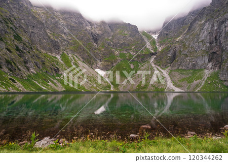 Alpine lake landscape, Morskie Oko or Sea Eye in high Tatras mountain of Tatra national park, Poland Alpine lake landscape, Morskie Oko or Sea Eye in high Tatras mountain of Tatra national park, Poland 120344262
