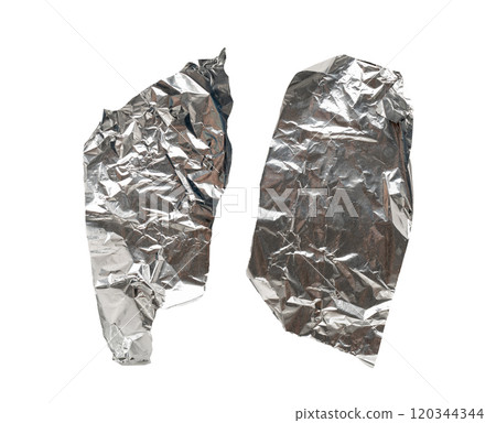 Aluminum Foil Torn Paper Edge Isolated, Wrinkled Aluminium Paper Pattern, Crumpled Tin Material Piece 120344344