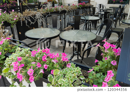 Street Restaurant Table, Empty Cafe Tables, Bar Terrace, Outdoor Restaurants, Outside Trattoria Street Restaurant Table, Empty Cafe Tables, Bar Terrace, Outdoor Restaurants, Outside Trattoria 120344356