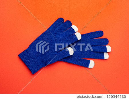 Winter Gloves, Touchscreen Wool Glove, Touch Screen Knitted Mittens, Warm Blue Gloves on Red Winter Gloves, Touchscreen Wool Glove, Touch Screen Knitted Mittens, Warm Blue Gloves on Red 120344380
