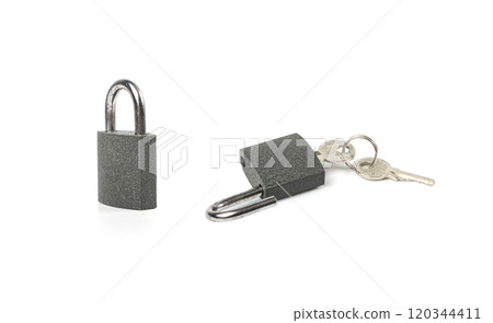 Closed Lock Isolated, Locked Black Padlock on White Background, Privacy, Security Concept 120344411