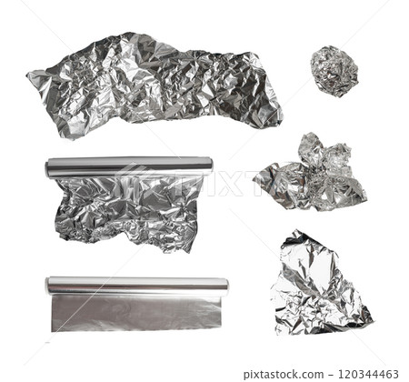 Aluminum Foil Torn Paper Edge Isolated, Wrinkled Aluminium Paper Pattern, Crumpled Tin Material Piece 120344463