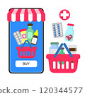 ONLINE PHARMACY Buying medicines by phone Modern technologies Vector Illustration 120344577