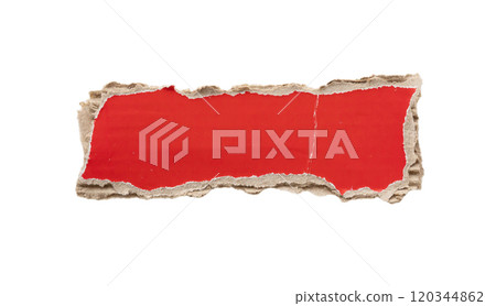 piece of red cardboard paper tear isolated on white background piece of red cardboard paper tear isolated on white background 120344862