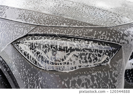 car cleaning and washing with foam soap car cleaning and washing with foam soap 120344888