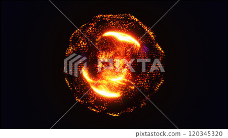 A glowing, fiery sphere with swirling particles and intense energy of heat and motion of energy, fire, and dynamic forces in a futuristic cosmic setting A glowing, fiery sphere with swirling particles and intense energy of heat and motion of energy, fire, and dynamic forces in a futuristic cosmic setting 120345320