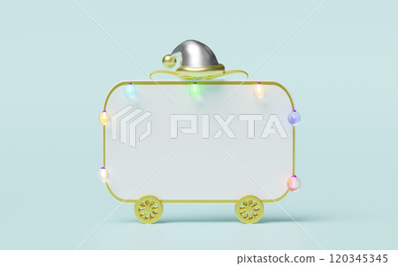 3d billboards with clear glass lantern garlands isolated on blue background. merry christmas, festive new year concept, 3d render illustration 3d billboards with clear glass lantern garlands isolated on blue background. merry christmas, festive new year concept, 3d render illustration 120345345