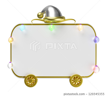 3d billboards with clear glass lantern garlands isolated. merry christmas, festive new year concept, 3d render illustration 120345355