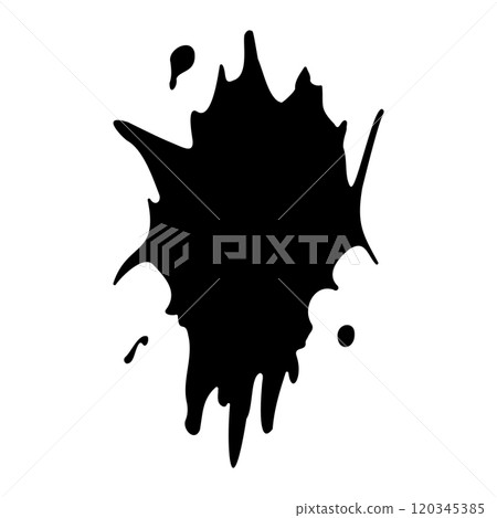 Ink blot. Abstract stain with drops and splashes. Black paint splatter. Vector illustration isolated on a white background. Liquid dirty inkblot. Grunge style. Design element Ink blot. Abstract stain with drops and splashes. Black paint splatter. Vector illustration isolated on a white background. Liquid dirty inkblot. Grunge style. Design element 120345385