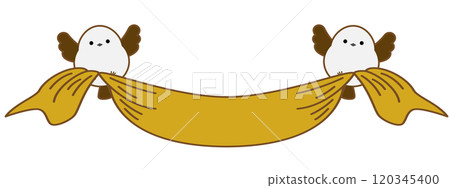 Flying long-tailed tit and retro ribbon Flying long-tailed tit and retro ribbon 120345400