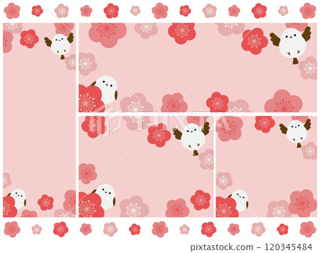 Set of 4 cute long-tailed tit and plum blossom backgrounds Set of 4 cute long-tailed tit and plum blossom backgrounds 120345484