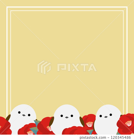 可愛的長尾蛾和山茶花背景 120345486