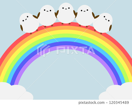 Cute long-tailed tit and rainbow background 120345489
