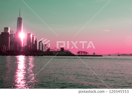 the skyscrapers of Manhattan, NYC, NY, USA, beautiful dramatic cityscape 120345553