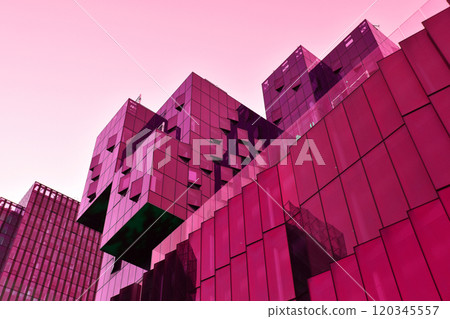 Colorful glass skyscrapers, building facades, minimalistic cityscape, modern architecture 120345557