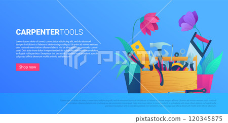 DIY store web banner with carpenter tools DIY store web banner with carpenter tools 120345875