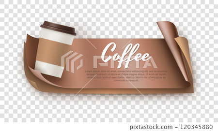 Coffee 3d banner with takeaway cup of coffee 120345880