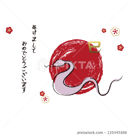 用毛筆和墨水繪製的日式蛇年新年賀卡插圖 120345886