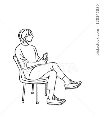 盤腿坐在椅子上的女人的線條畫插圖 盤腿坐在椅子上的女人的線條畫插圖 120345889