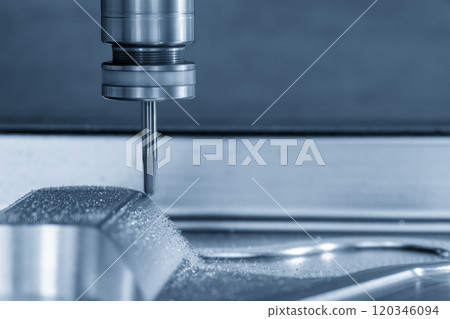 The CNC milling machine cutting press die part by solid ball nose end mill tools. The CNC milling machine cutting press die part by solid ball nose end mill tools. 120346094