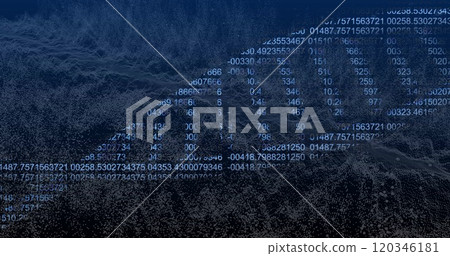 Binary code and numerical data processing over digital landscape image 120346181