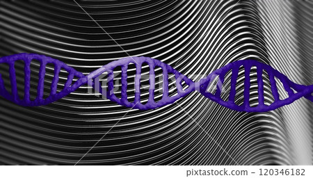 DNA strand over black and white wavy lines, scientific concept 120346182