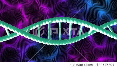 DNA strand over animated purple and blue wavy background 120346205