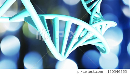DNA strands image over blurred light background 120346263