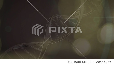 DNA strand image over dark background with light bokeh effects DNA strand image over dark background with light bokeh effects 120346276