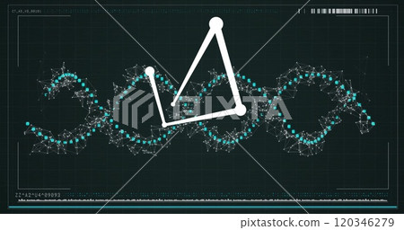 DNA strand and molecular structure image over digital grid background 120346279