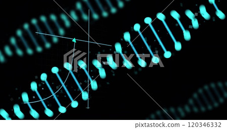 DNA strand and mathematical formulas, scientific data processing image DNA strand and mathematical formulas, scientific data processing image 120346332
