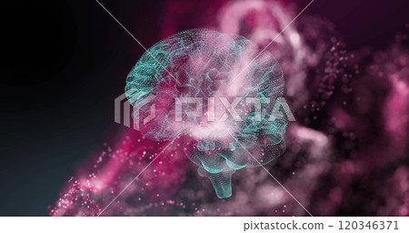 Image of digital brain spinning over pink spots Image of digital brain spinning over pink spots 120346371