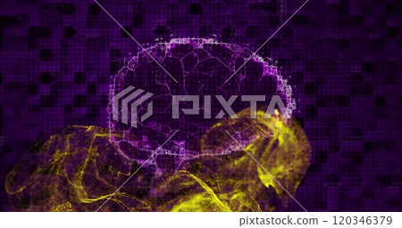 Image of digital brain spinning over yellow spots 120346379