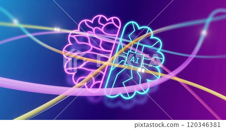 Image of digital brain spinning with ai text over connections 120346381