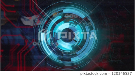Image of digital data processing and circuit board over black background 120346527