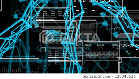 Image of digital data processing and network of connections over black background Image of digital data processing and network of connections over black background 120346528