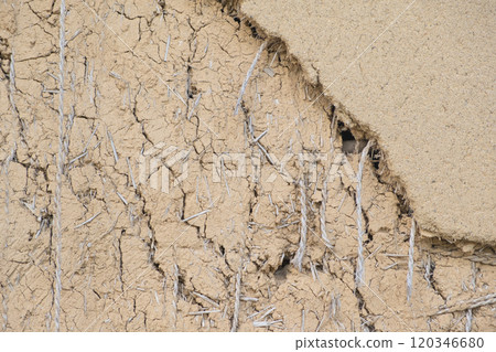 Image of a damaged earthen wall (stock photo) Image of a damaged earthen wall (stock photo) 120346680