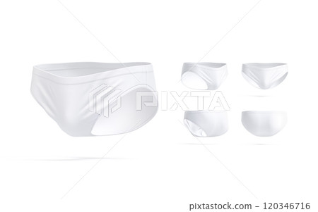 Blank white male swimming briefs mockup, different views Blank white male swimming briefs mockup, different views 120346716